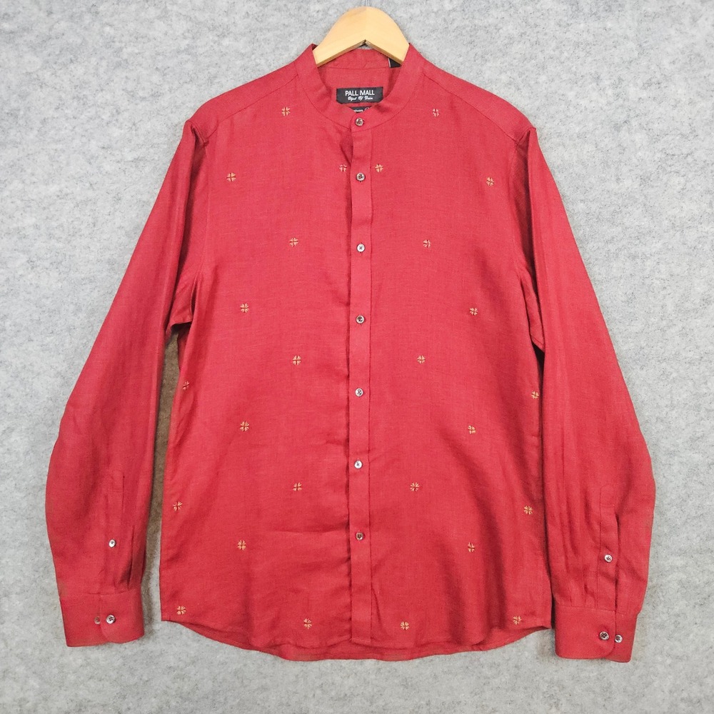 Pall Mall‎ Men's Burgundy Button Down Shirt Size M 40 - 15 1/2 European Linen